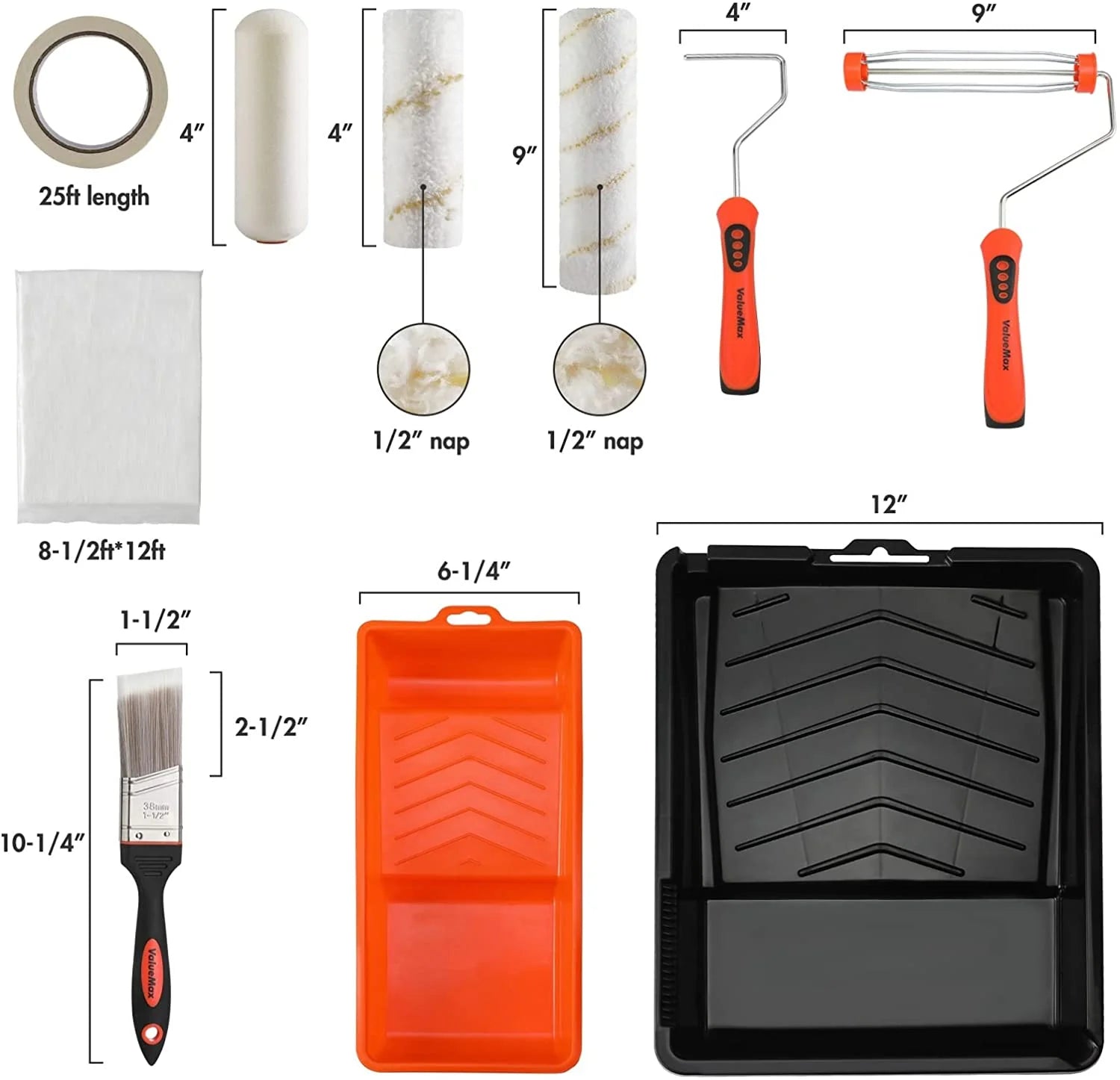 Paint Roller Kit, 16 Piece, Steel, Polyethylene