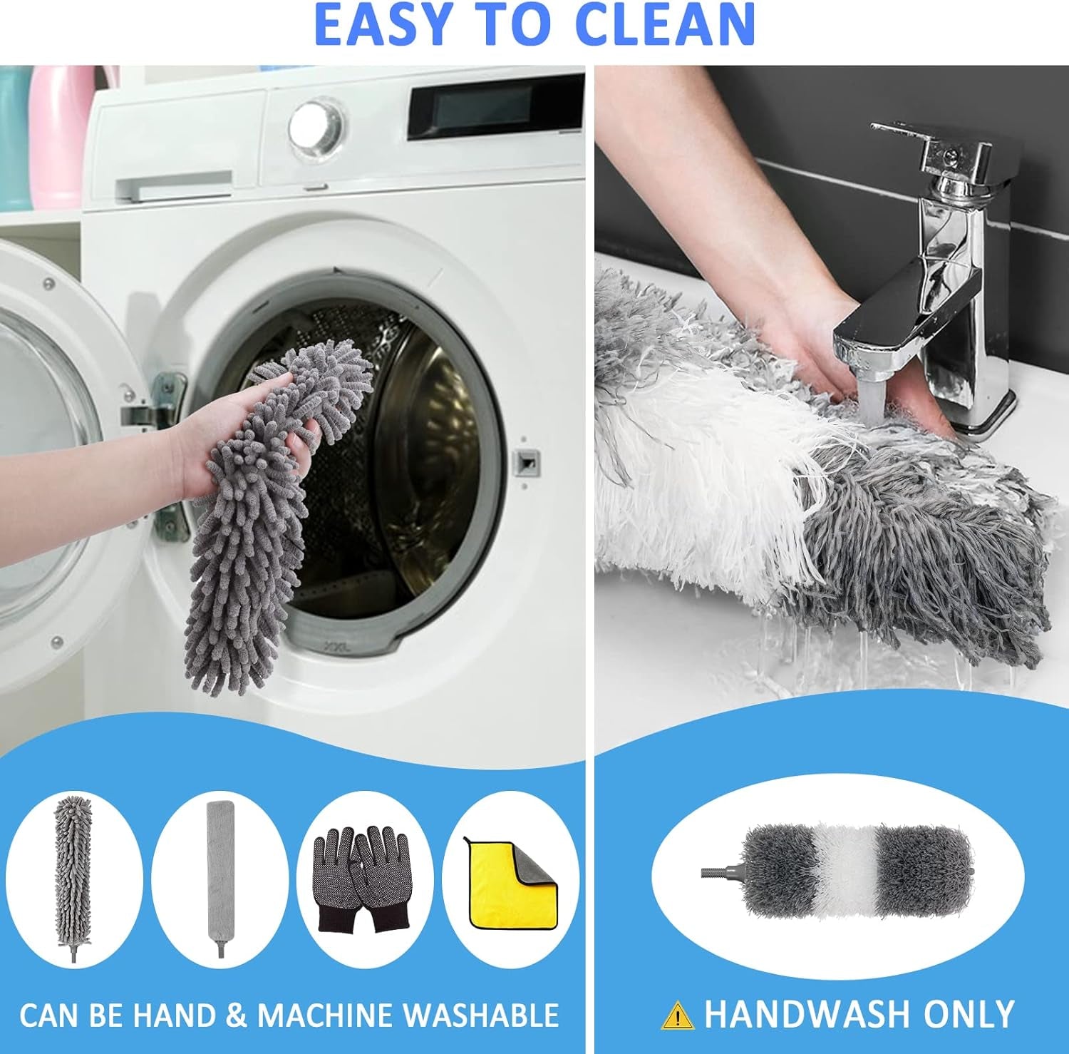Microfiber Duster Kit 23Pcs with 30 to 100 Inches Extension Pole and Extendable Window Squeegee, Washable and Bendable Feather Duster for Cleaning Ceiling Fans, High Ceilings, Cobwebs, Blinds