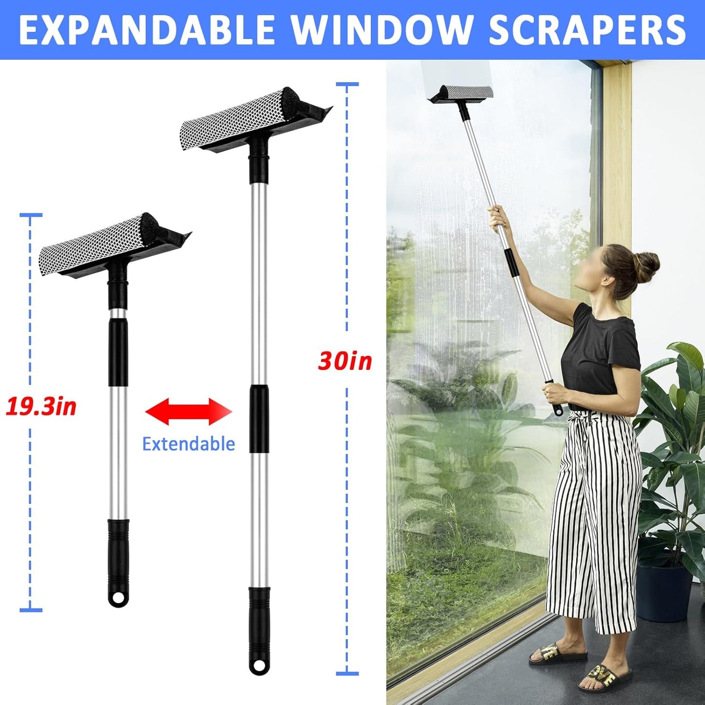 Microfiber Duster Kit 23Pcs with 30 to 100 Inches Extension Pole and Extendable Window Squeegee, Washable and Bendable Feather Duster for Cleaning Ceiling Fans, High Ceilings, Cobwebs, Blinds